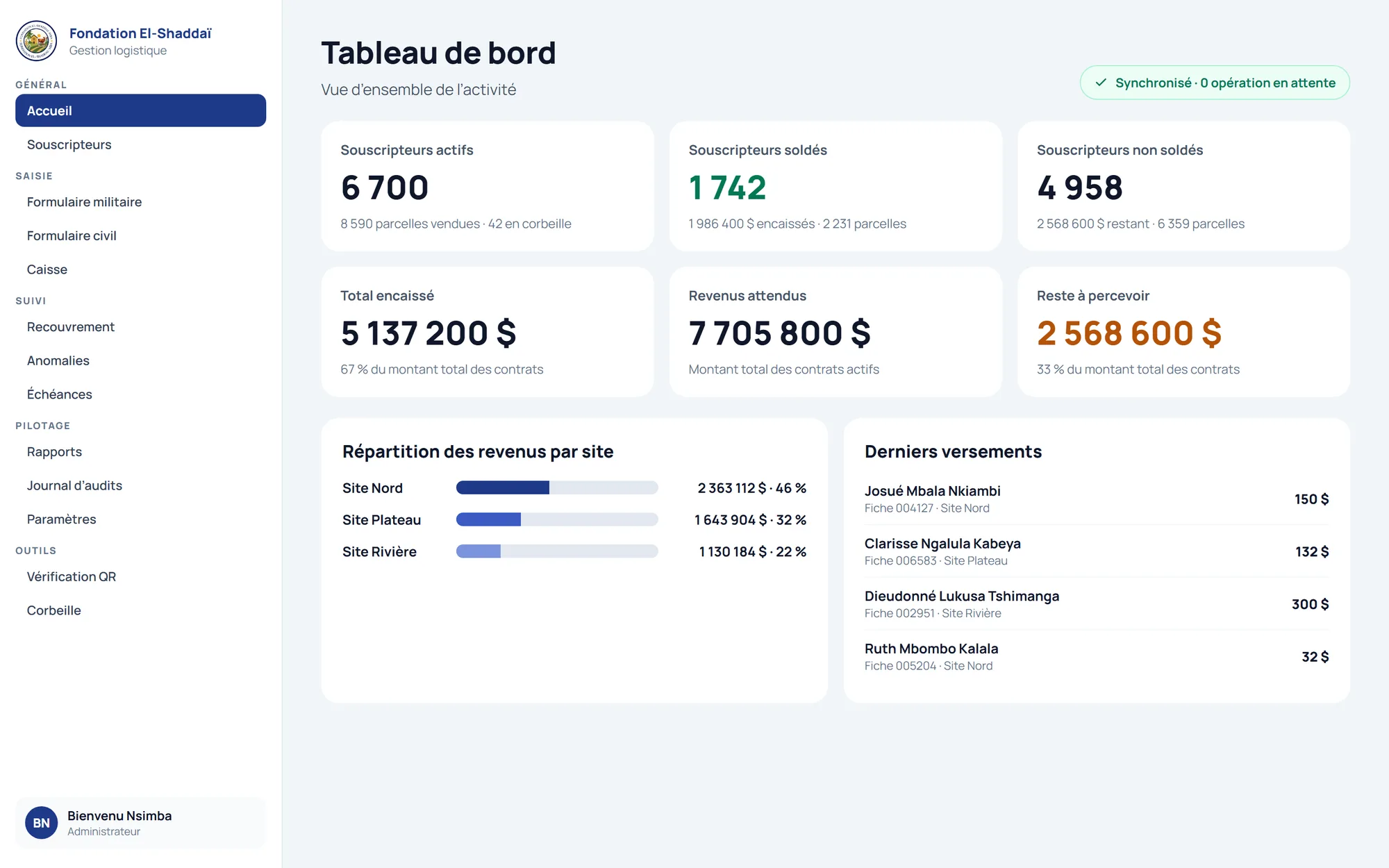 Fondation Logistic App, Land management application, 2 of 4