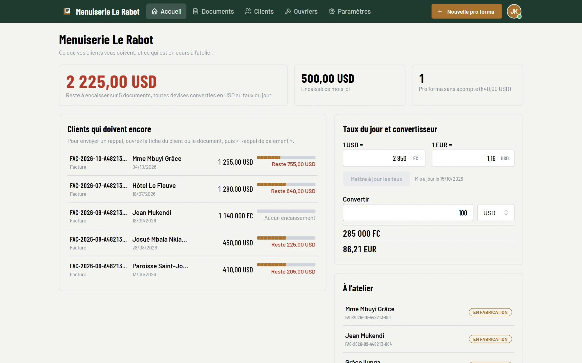 Atelier Factures, Offline workshop invoicing, 2 of 5