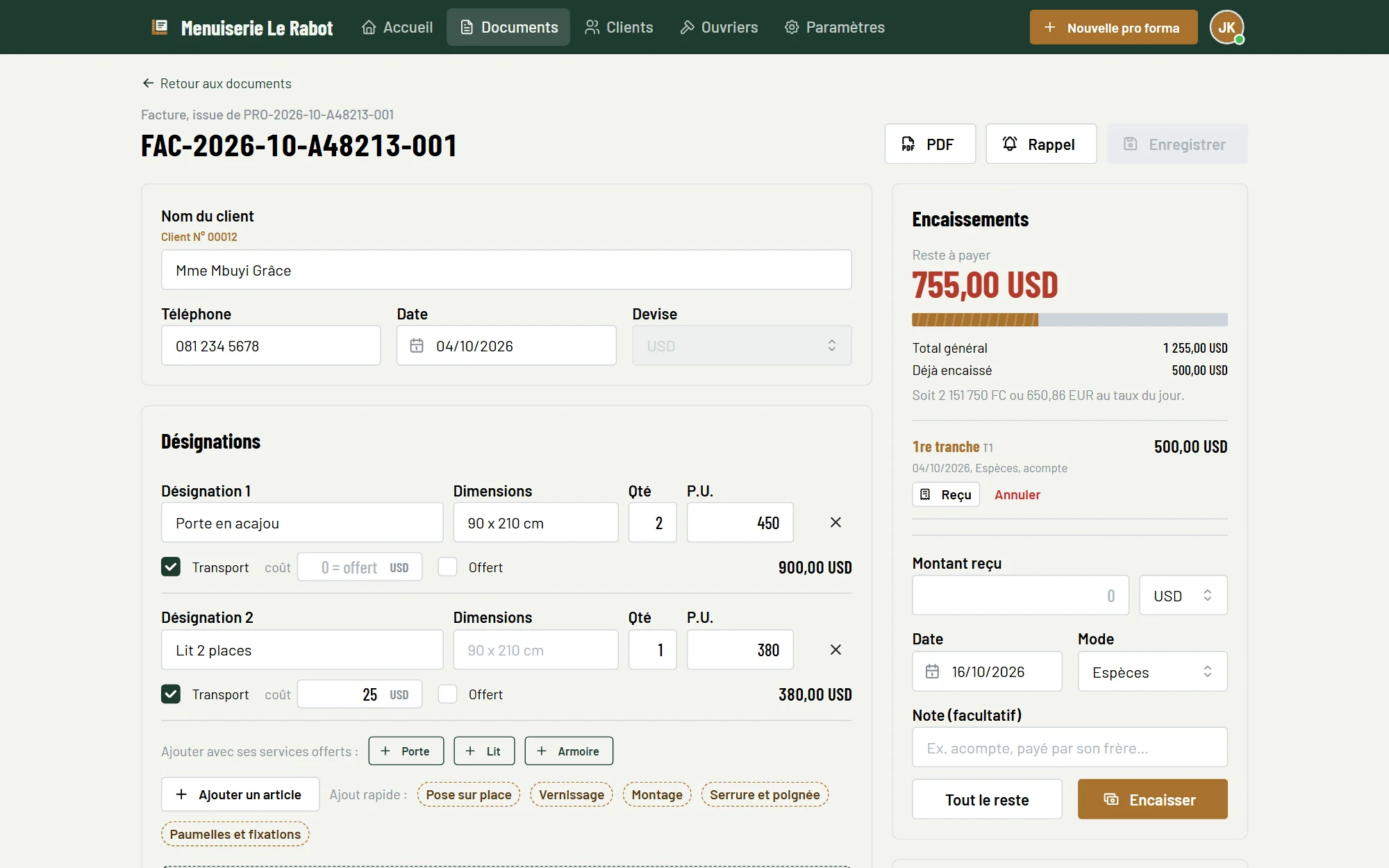 Atelier Factures, Offline workshop invoicing, 4 of 5