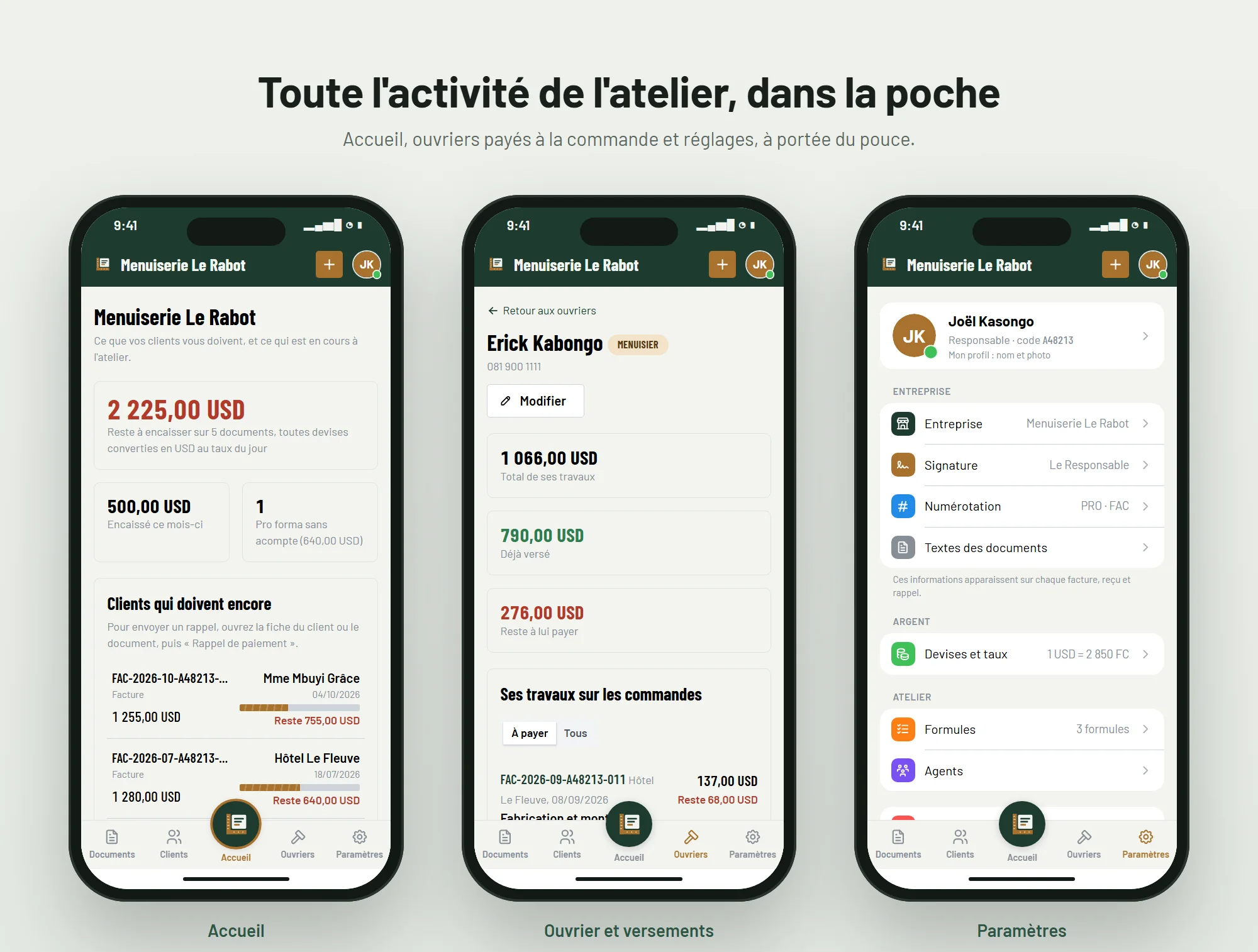 Atelier Factures, Offline workshop invoicing, capture 2