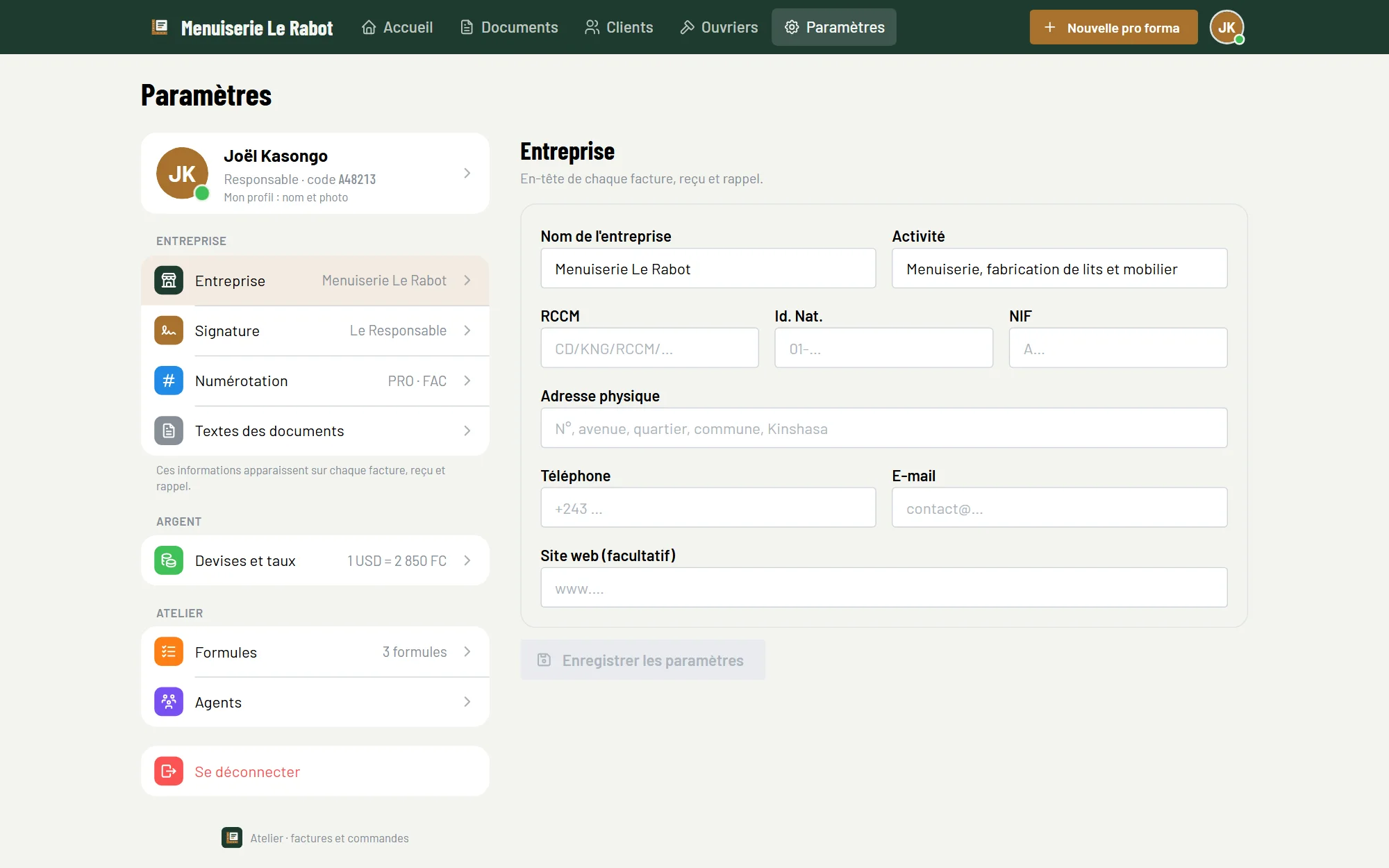 Atelier Factures, Offline workshop invoicing, 5 of 5